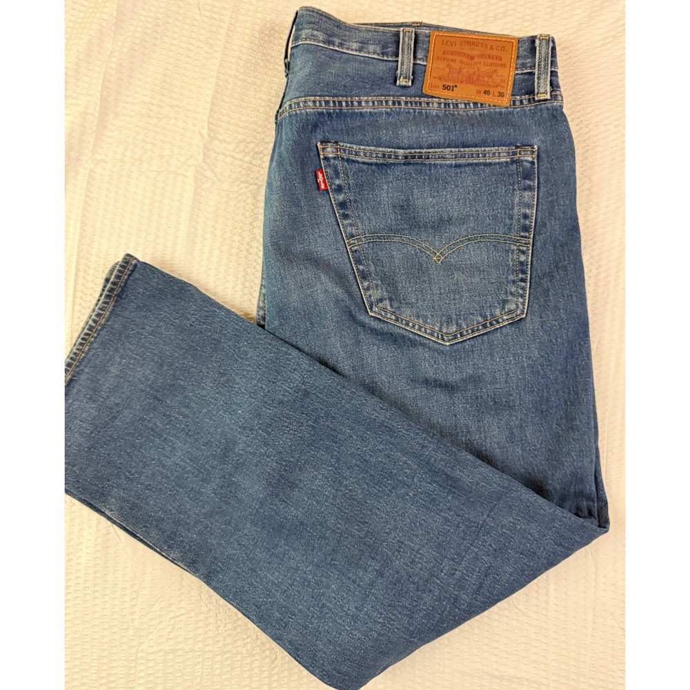 Levis 501 Original Fit Mens Jeans 40x30 Medium Wash Blue Straight Leg Button Fly